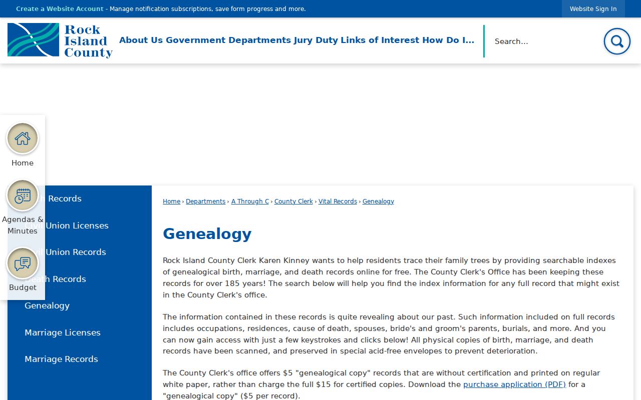 Rock Island County genealogy index options for Moline records